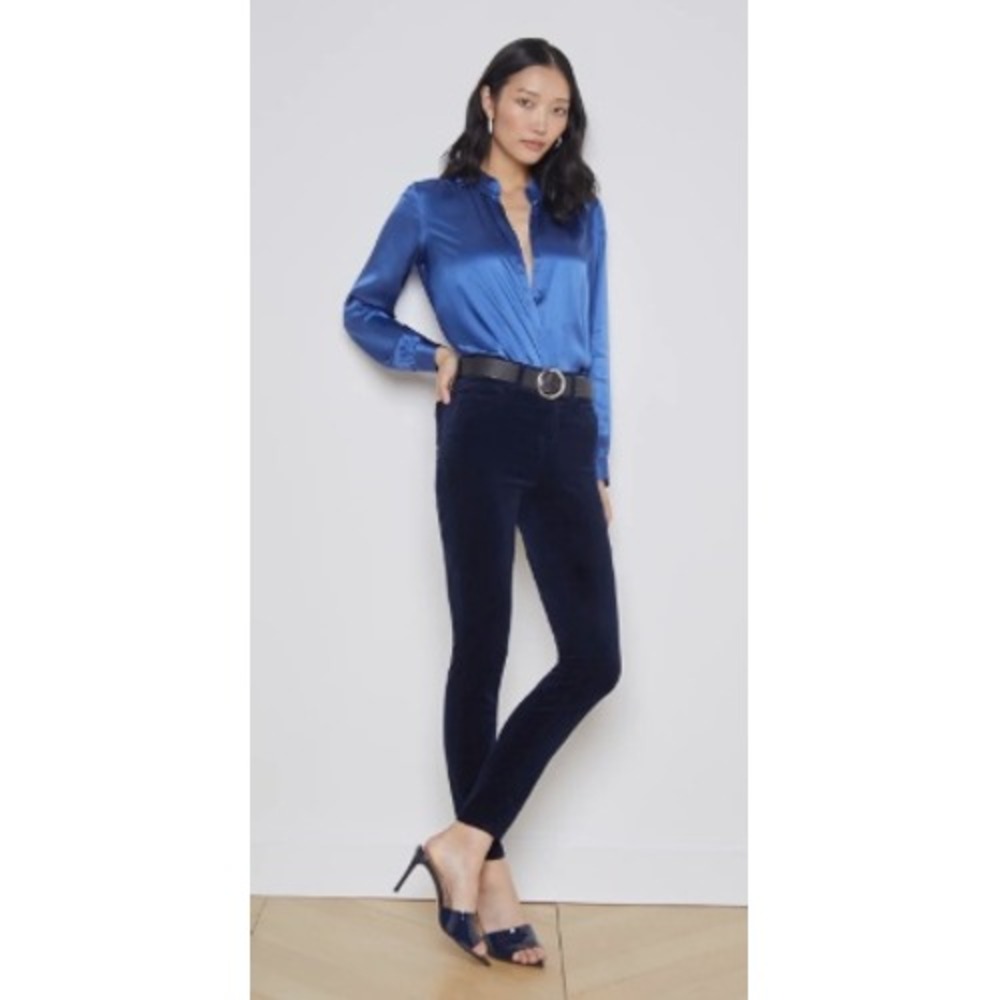 NWT L'AGENCE Monique Dark Navy Velvet Skinny Jeans Size 29 Ultra High Rise - Picture 6 of 8